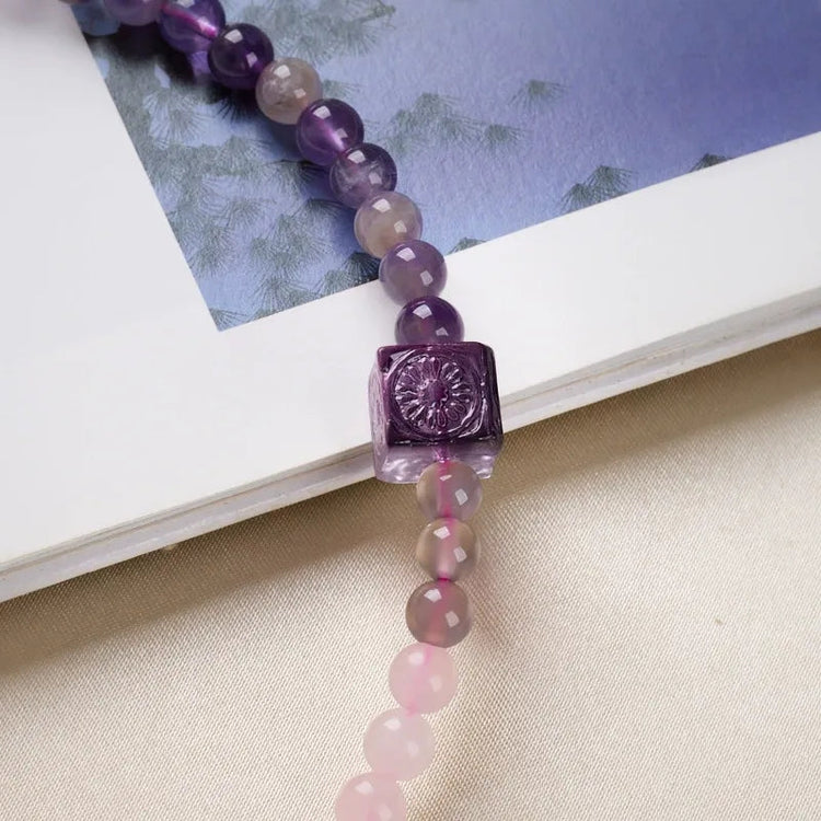 Purple Crystal Mala Beads Red Agate Charm
