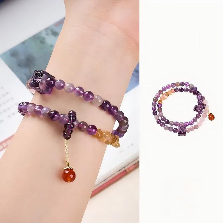 Purple Crystal Mala Beads Red Agate Charm