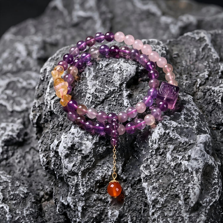 Purple Crystal Mala Beads Red Agate Charm