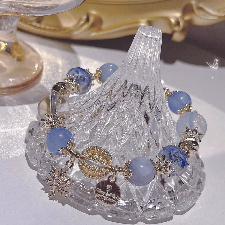 Blue Crystal Bead Bracelets Gold Snowflake Charm