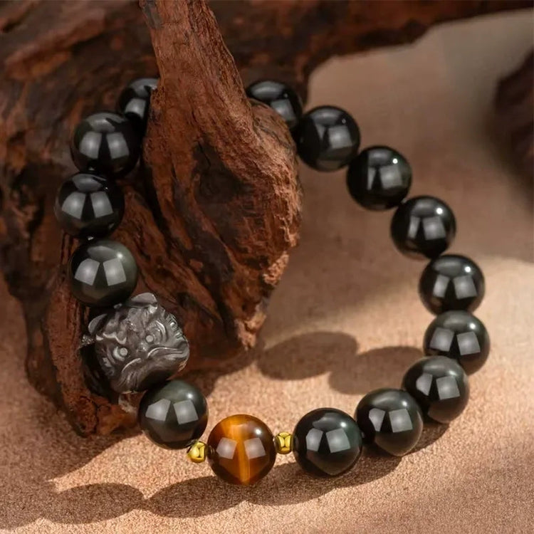 Black Onyx Bead Bracelets Tiger Eye Charm