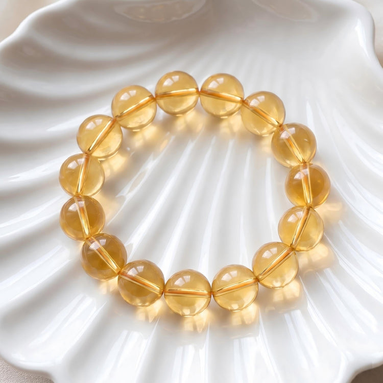 Yellow Citrine Crystal Mala Beads Stretch Bracelet