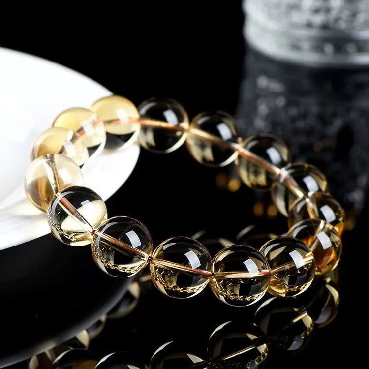 Yellow Citrine Crystal Mala Beads Stretch Bracelet
