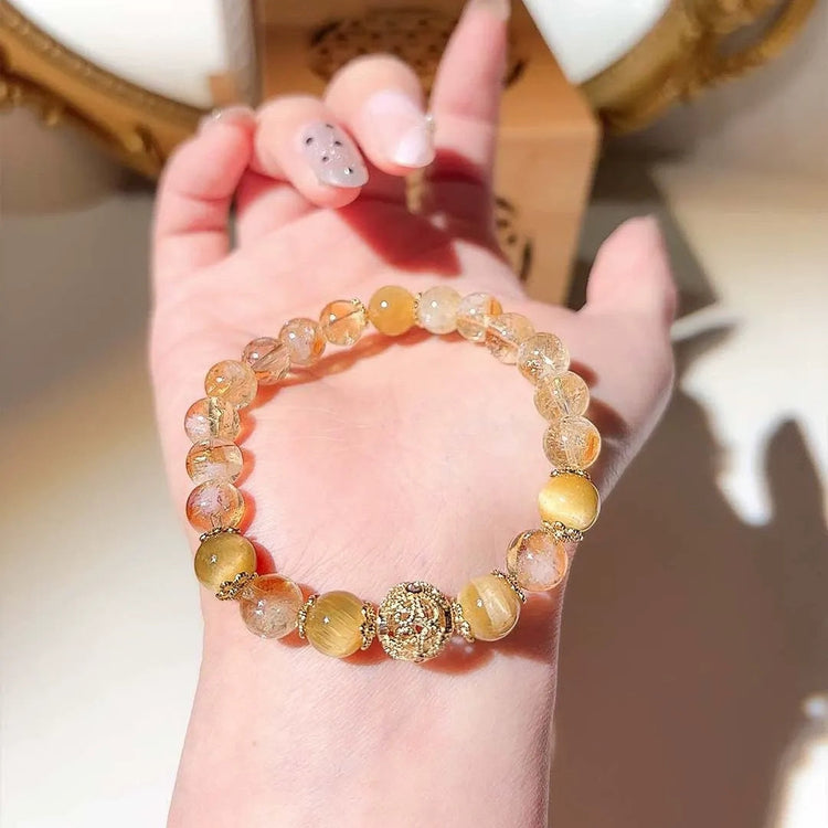 Yellow Citrine Crystal Mala Beads Stretch Bracelet
