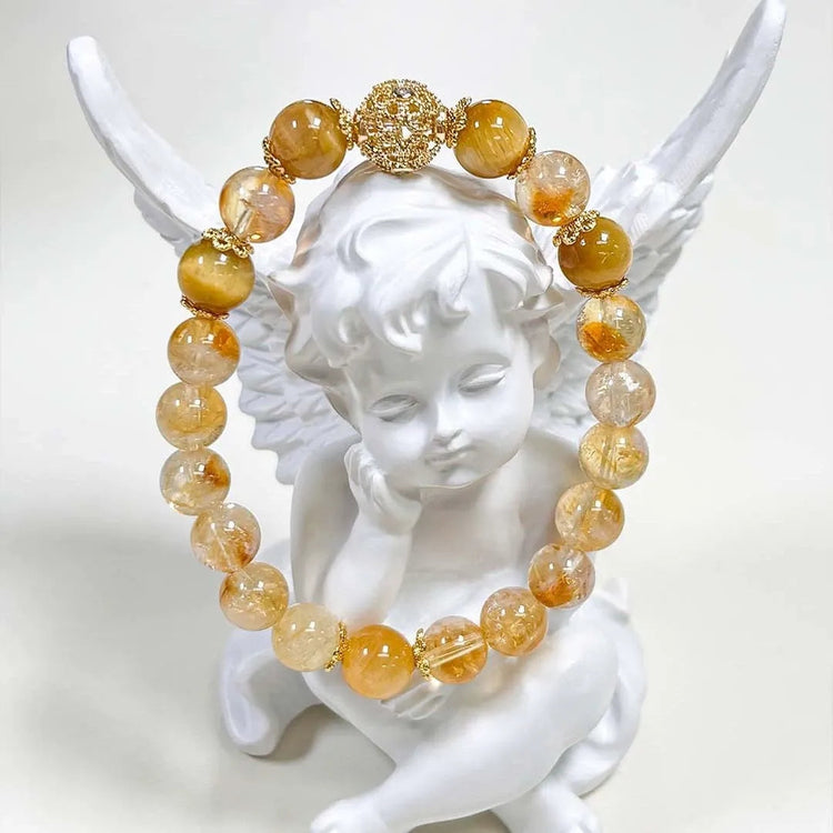 Yellow Citrine Crystal Mala Beads Stretch Bracelet