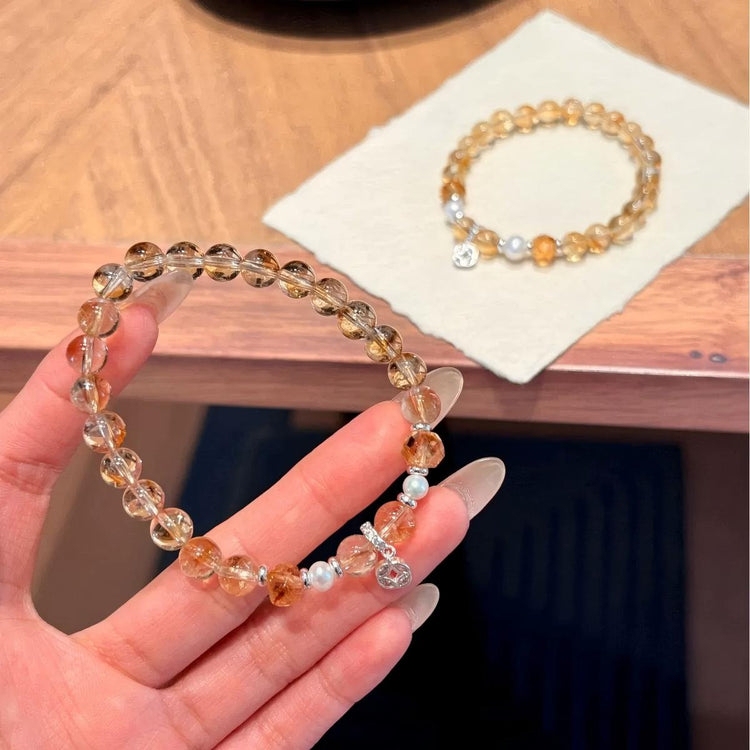 Dainty Golden Citrine Money Coin Bead Bracelets