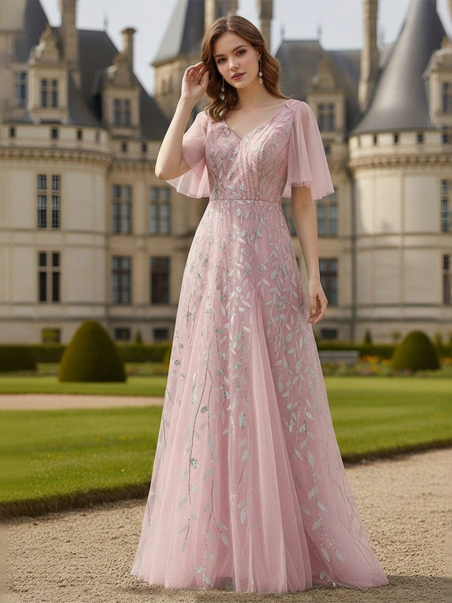 Tulle A Line Long Mother of the Bride Dress with Embroidery