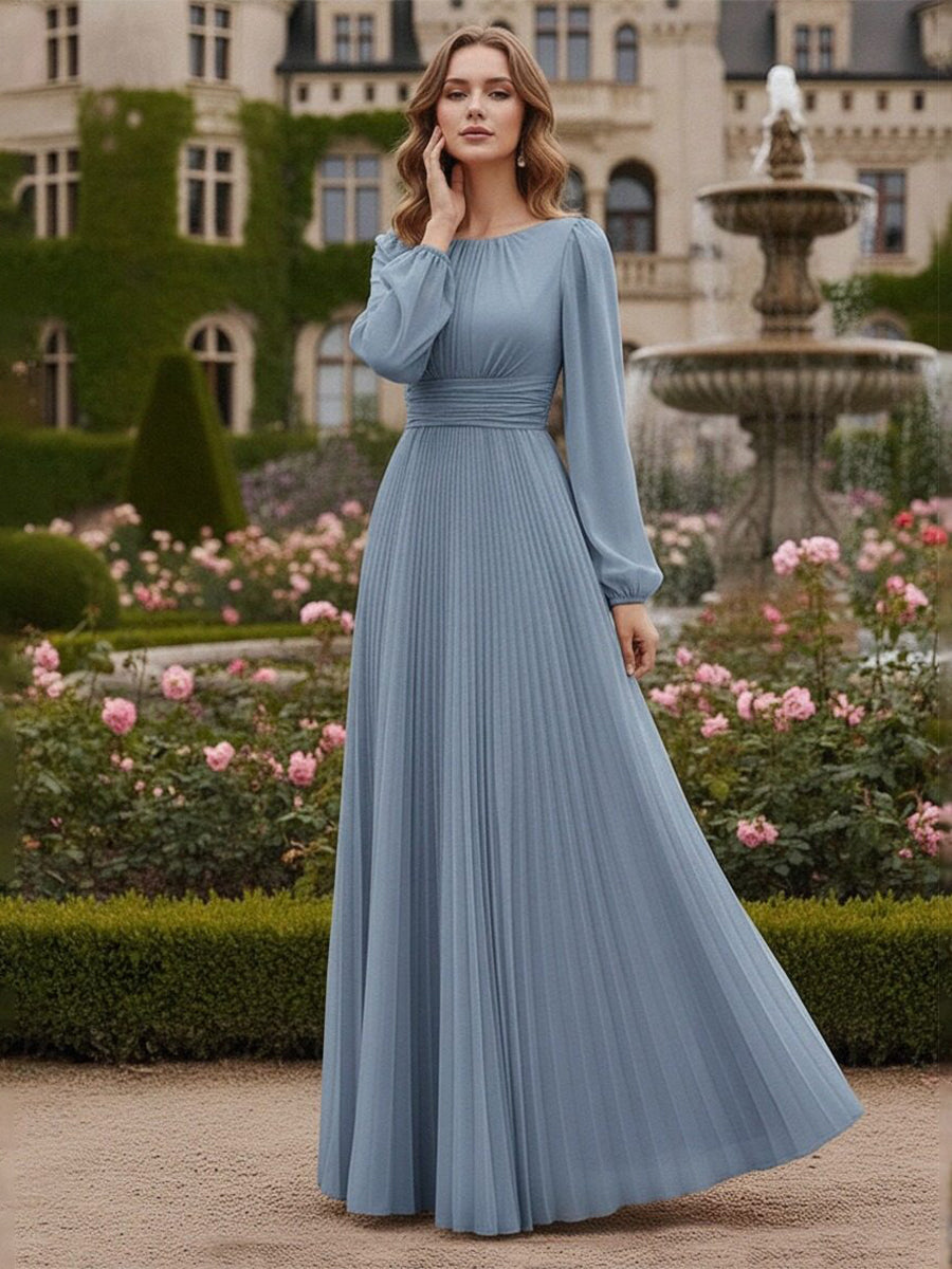 Chiffon A Line Long Mother of the Bride Dress with Pleated