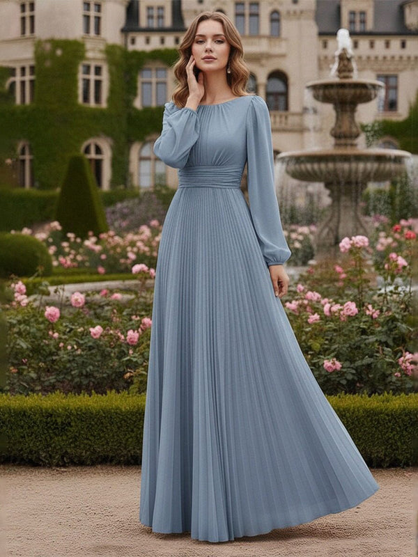 Chiffon A Line Long Mother of the Bride Dresses with Pleated