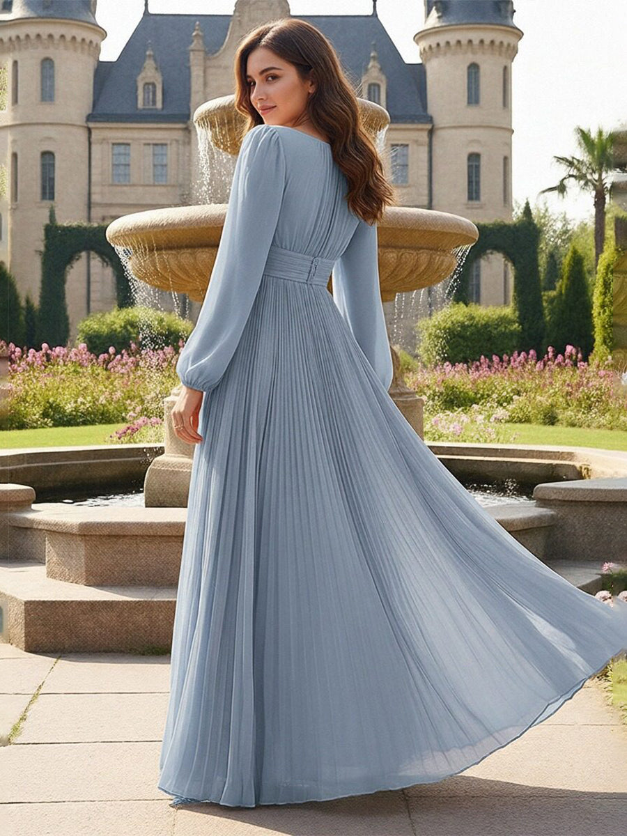 Chiffon A Line Long Mother of the Bride Dress with Pleated