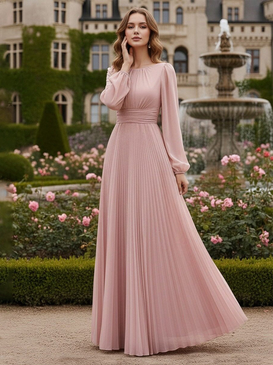 Chiffon Long A Line Mother of the Bride Dress with Pleated