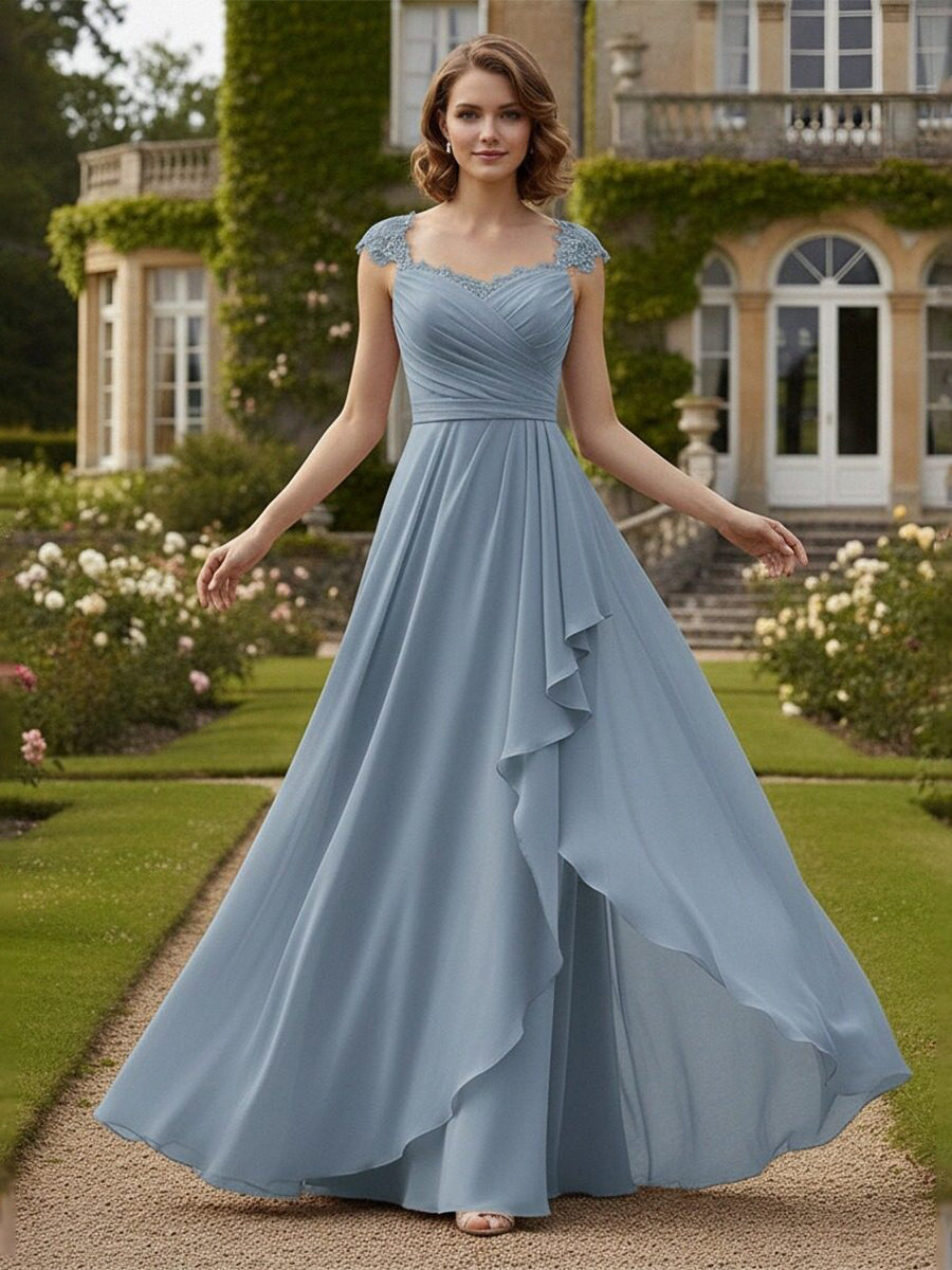 Chiffon Long A Line Mother of the Bride Dress with Ruffles