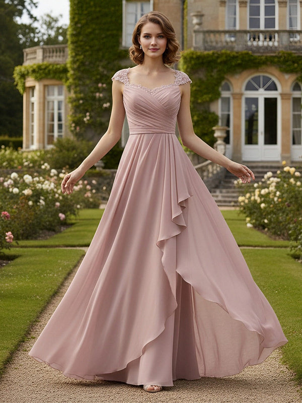 Chiffon A Line Long Mother of the Bride Dresses with Ruffles