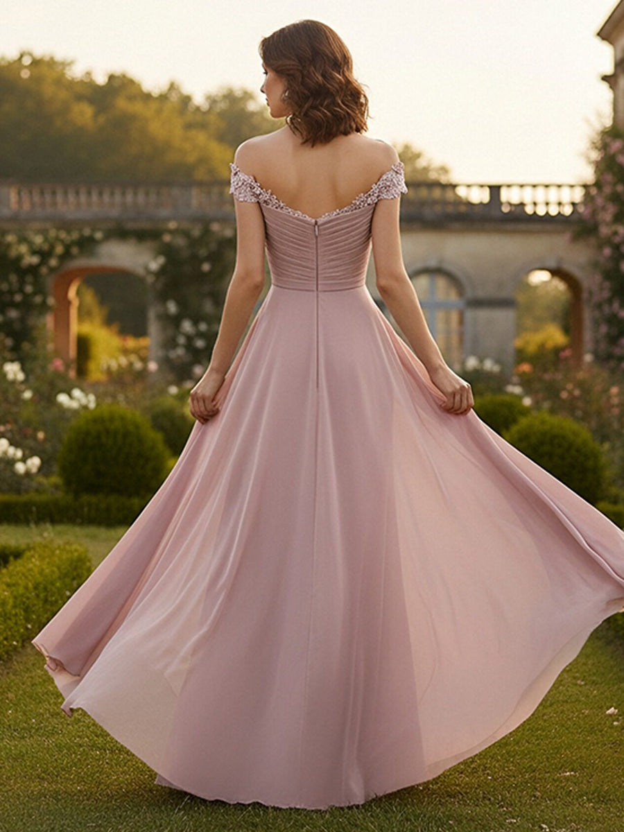 Chiffon A Line Long Mother of the Bride Dress with Ruffles