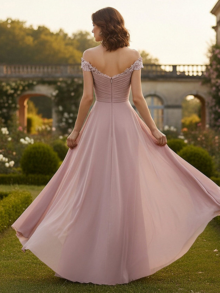 Chiffon A Line Long Mother of the Bride Dresses with Ruffles
