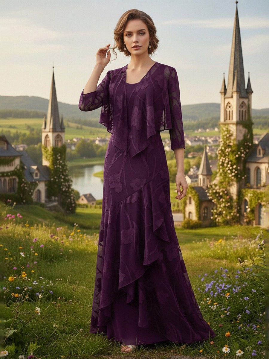 Jacquard Chiffon Mermaid Long Mother of the Bride Dresses