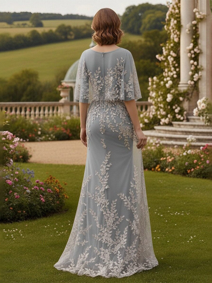 Lace Applique Mermaid Mother of the Bride Dresses with Sleeves