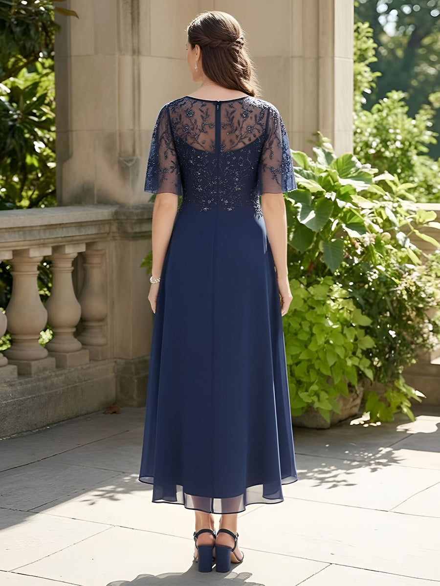 V Neck Short Sleeves Mother of the Bride Dresses with Applique