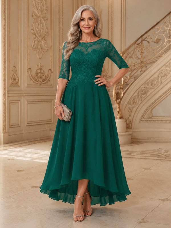 Chiffon A-Line Scoop Neck Long Mother of the Bride Dresses with Applique