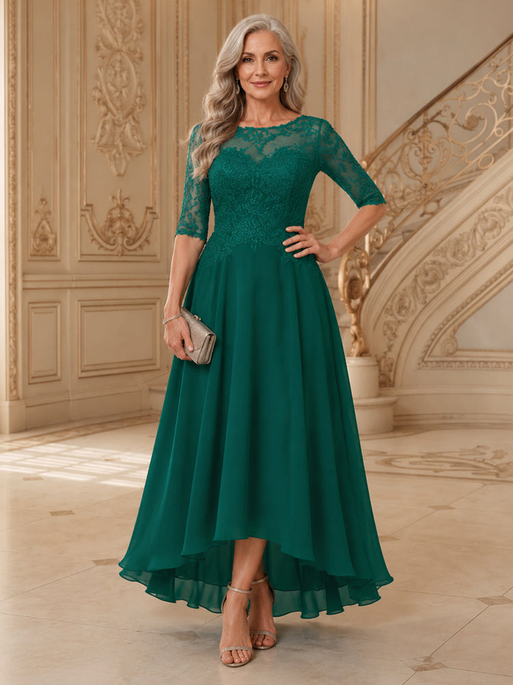 Chiffon A-Line Scoop Neck Long Mother of the Bride Dresses with Applique