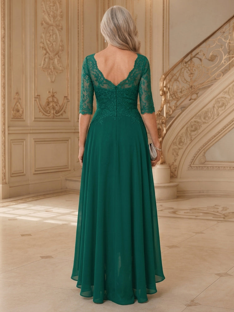 Chiffon A-Line Scoop Neck Long Mother of the Bride Dresses with Applique