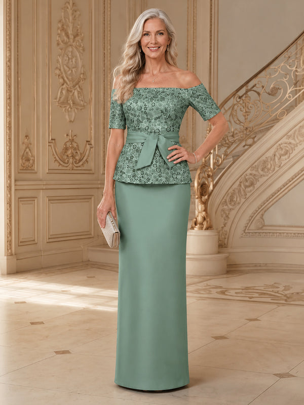 Satin Sheath Off the Shoulder Long Mother of the Bride Dresses with Floral