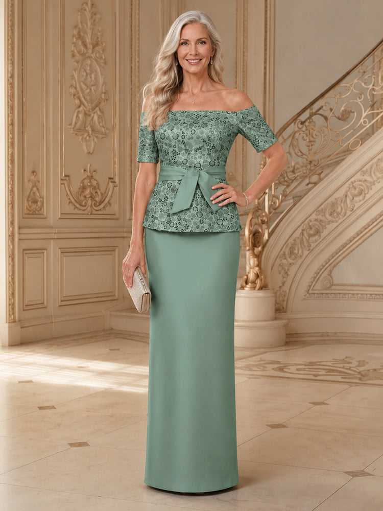 Satin Sheath Off the Shoulder Long Mother of the Bride Dresses with Floral