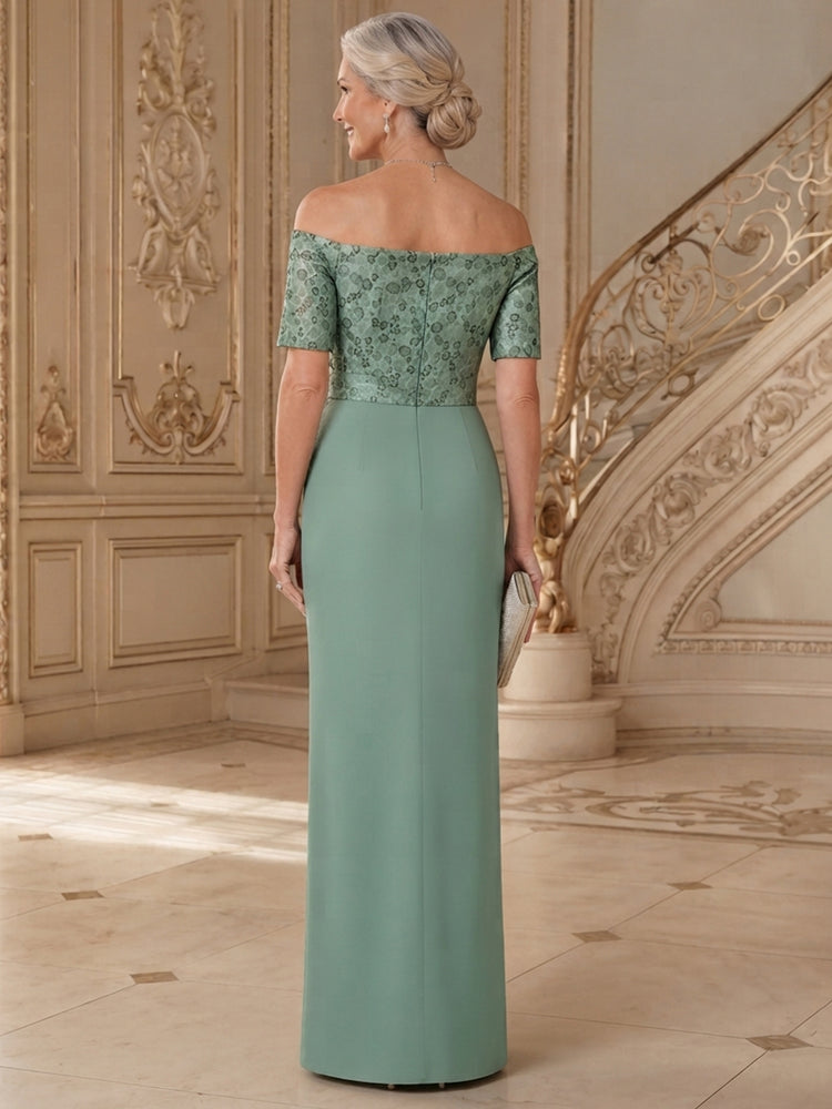Satin Sheath Off the Shoulder Long Mother of the Bride Dresses with Floral