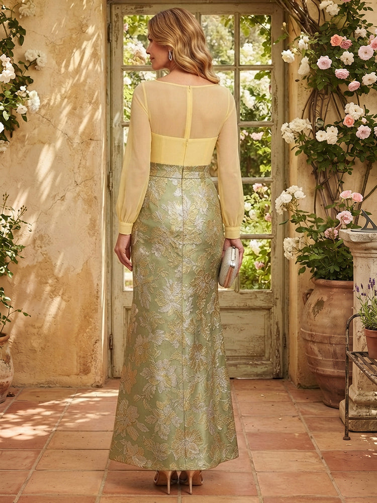 Jacquard Mermaid Scoop Neck Long Corset Mother of the Bride Dresses