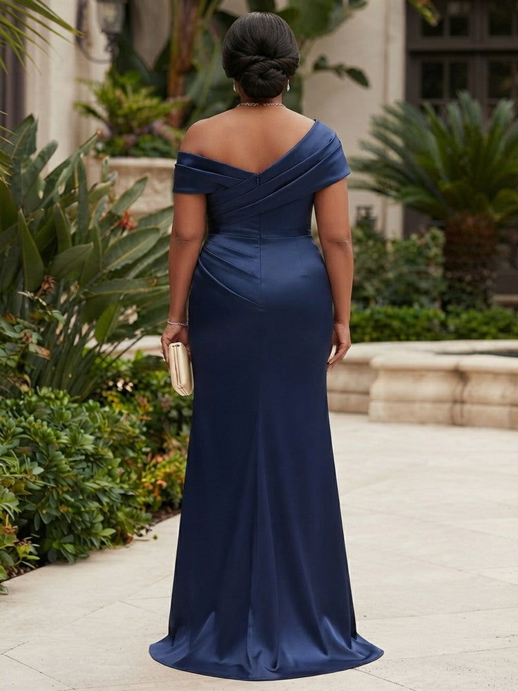 Satin Mermaid Asymmetric Neck Long Plus Size Mother of the Bride Dresses