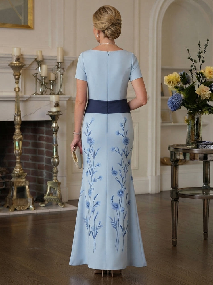 Jersey Mermaid Scoop Neck Long Mother of the Bride Dresses with Floral Print