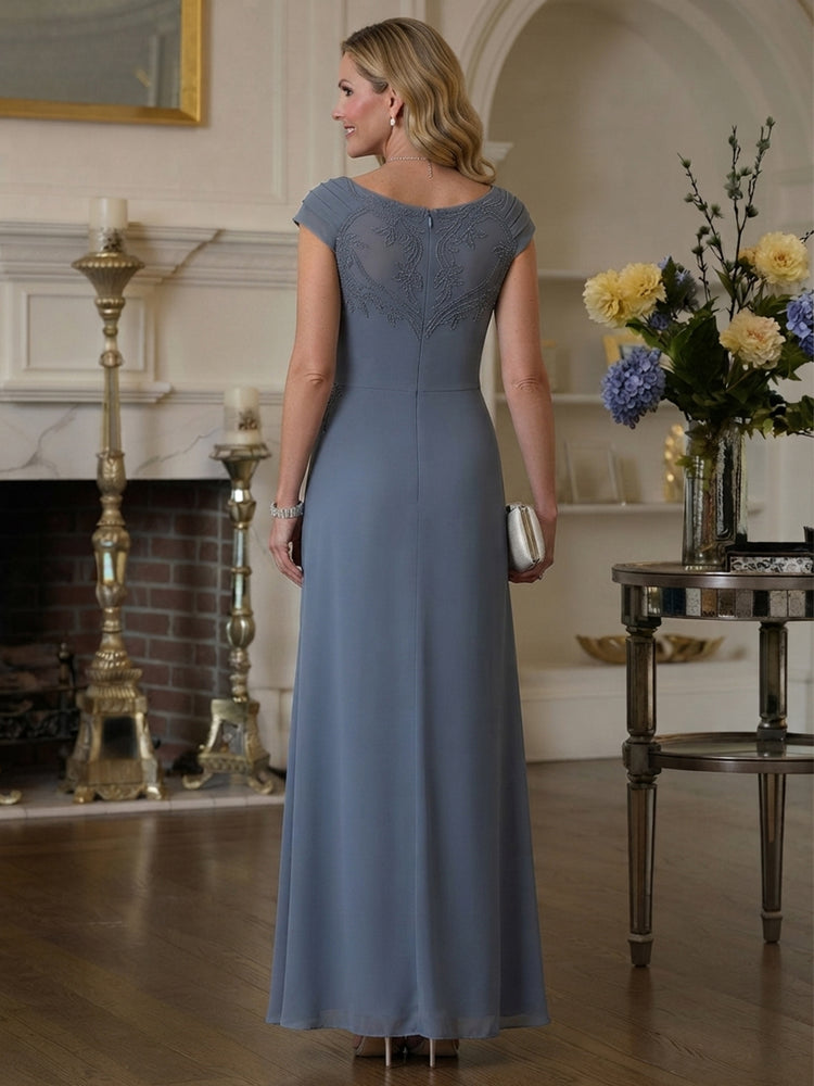 Chiffon A-Line Cowl Neck Long Mother of the Bride Dresses with Applique