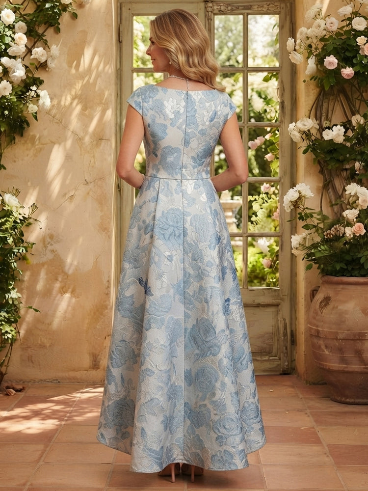 Jacquard A-Line V Neck Long Mother of the Bride Dresses with Pleats
