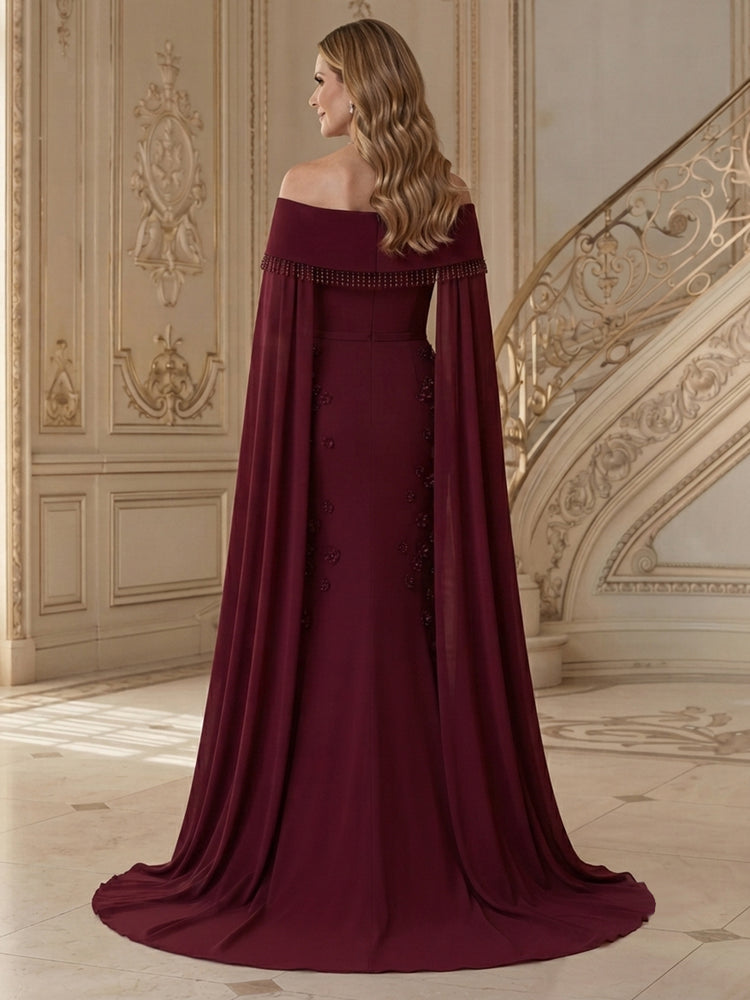 Jersey Sheath Off the Shoulder Long Mother of the Bride Dresses with 3D Flowers