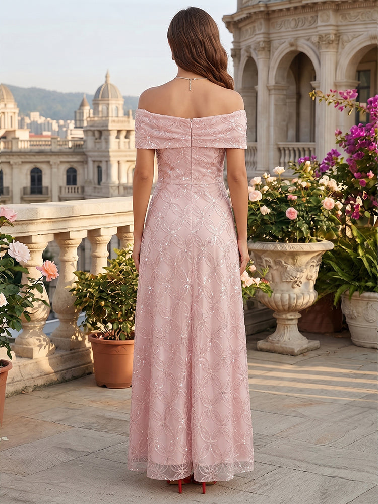 Tulle A-Line Off the Shoulder Long Mother of the Bride Dresses with Sequin