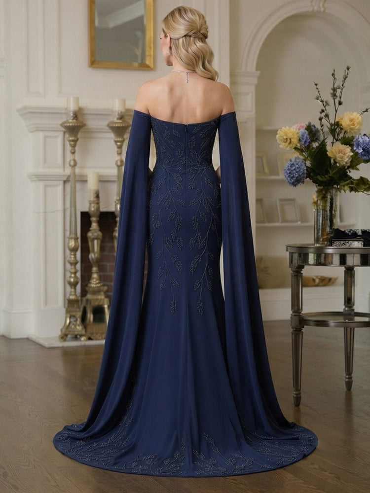 Jersey Mermaid Off the Shoulder Long Mother of the Bride Dresses with Sequin Embroidery