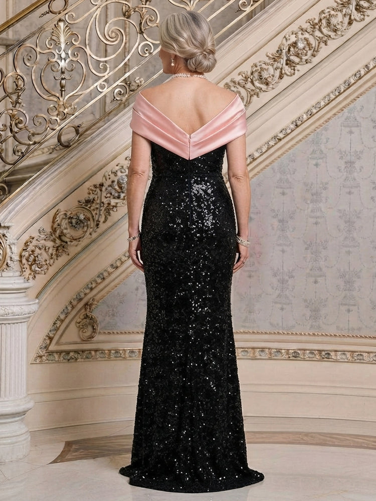 Sequin Mermaid Off the Shoulder Long Mother of the Bride Dresses with 3D Flowers
