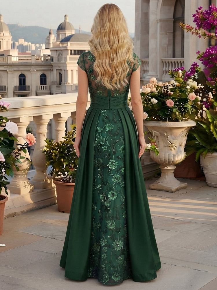 Tulle A-Line Jewel Neck Long Mother of the Bride Dresses with Sequin Embroidery