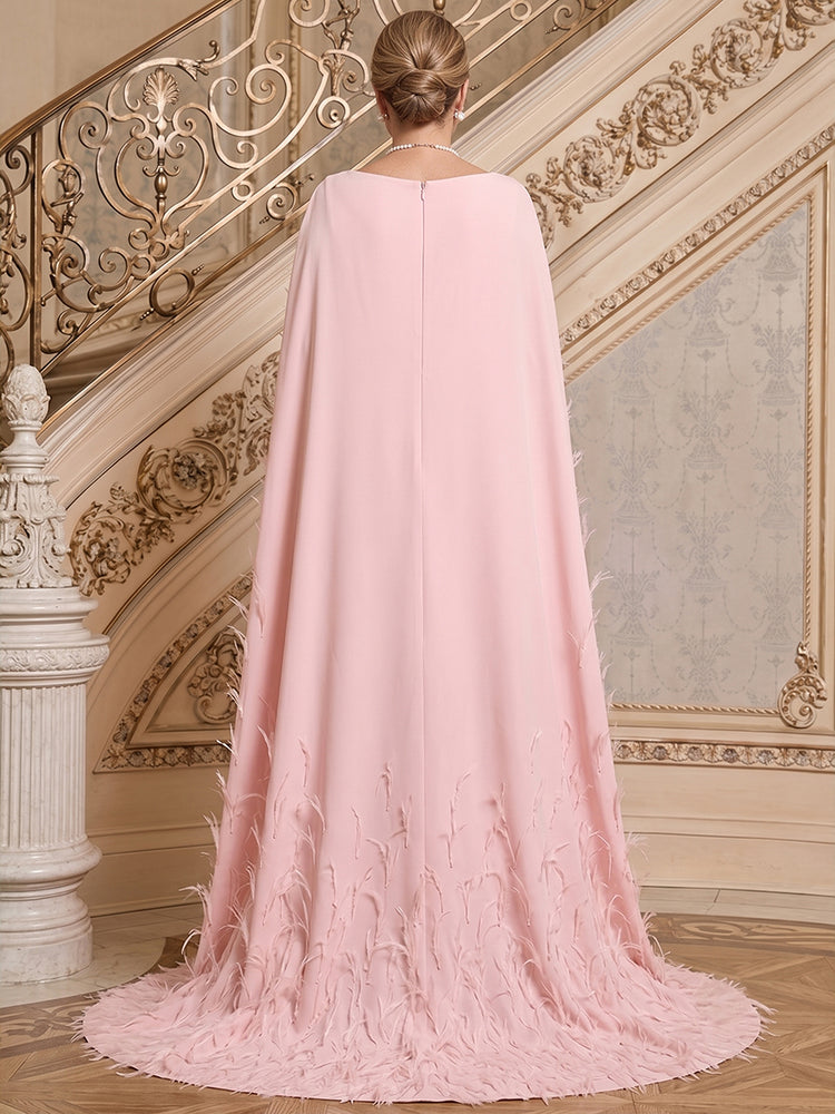 Jersey Mermaid U Neck Plus Size Mother of the Bride Dresses with Feather