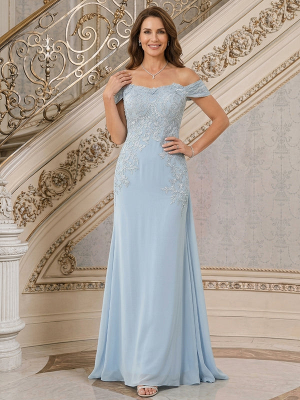 Chiffon Mermaid Off the Shoulder Long Mother of the Bride Dresses with Applique