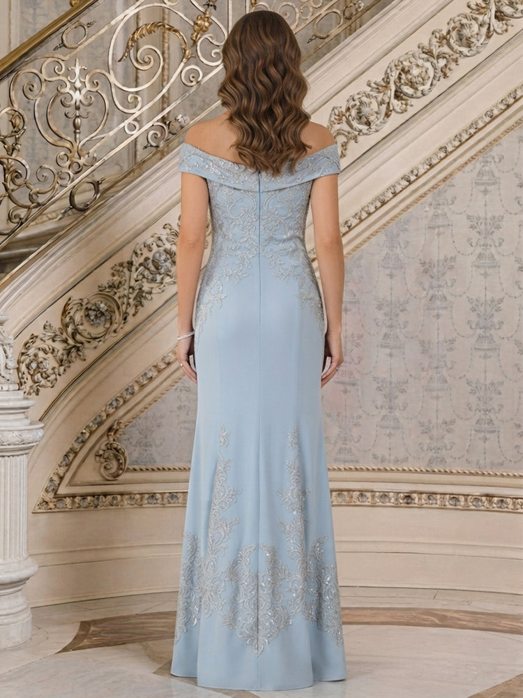 Chiffon Mermaid Off the Shoulder Long Mother of the Bride Dresses with Applique