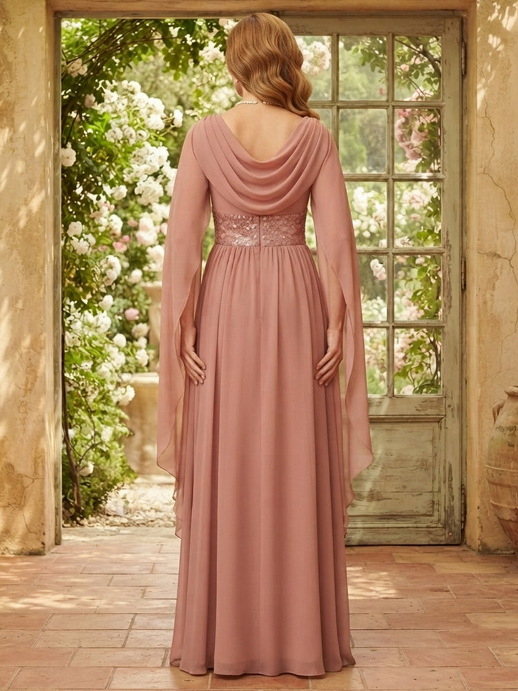 Chiffon A-Line V Neck Long Mother of the Bride Dresses with Sequin