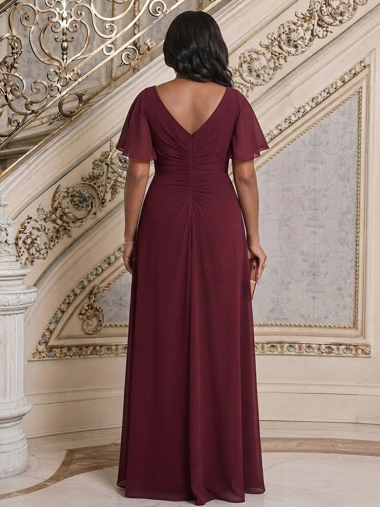 Chiffon A-Line V Neck Long Mother of the Bride Dresses with Applique
