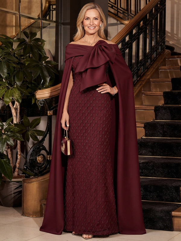Satin Mermaid Off the Shoulder Long Mother of the Bride Dresses with Bow