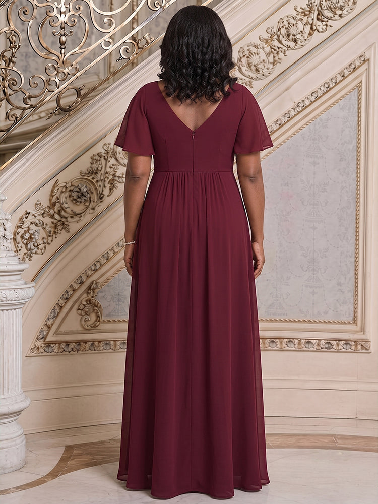 Chiffon A-Line V Neck Long Mother of the Bride Dresses with Pleats