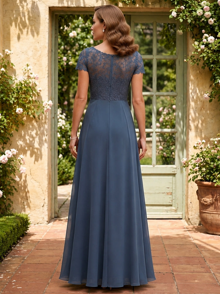 Chiffon A-Line Scoop Neck Long Mother of the Bride Dresses with Split Side