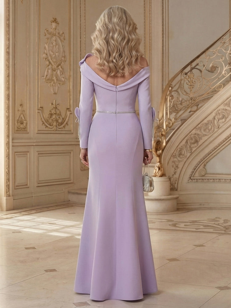 Jersey A-Line Off the Shoulder Long Mother of the Bride Dresses with 3D Flowers