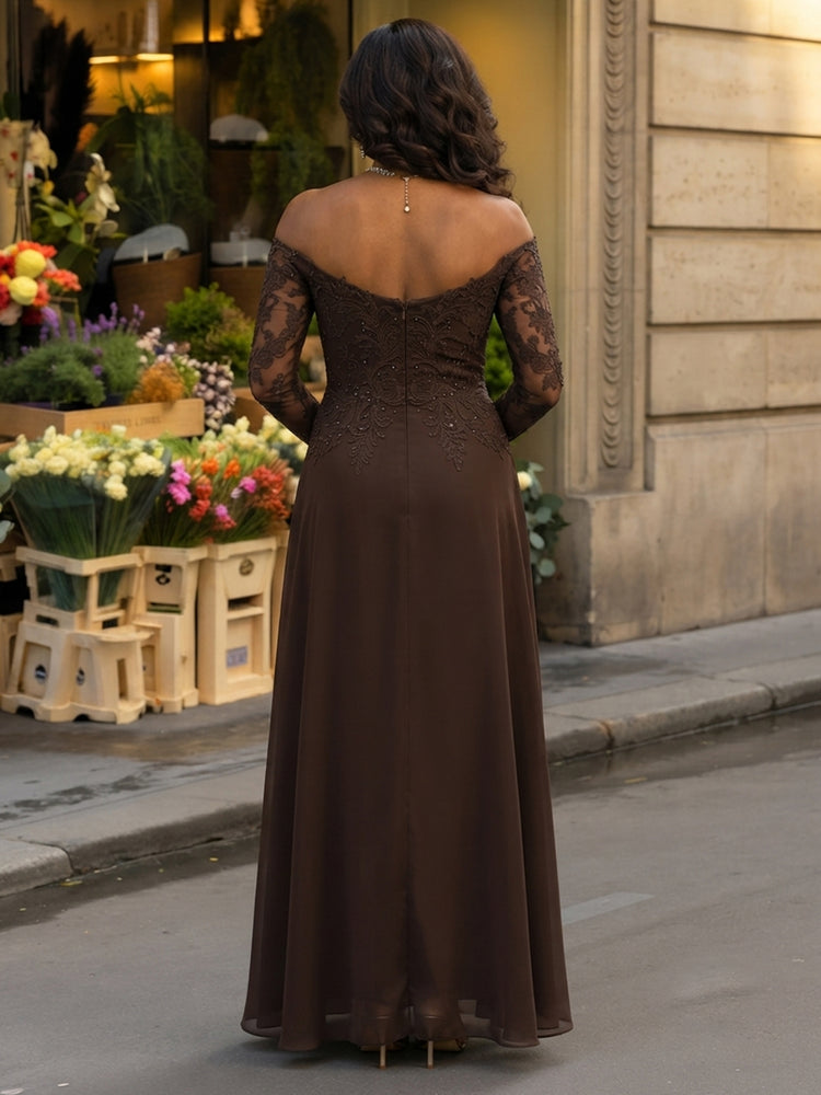 Chiffon A-Line One Shoulder Long Mother of the Bride Dresses with Lace Applique