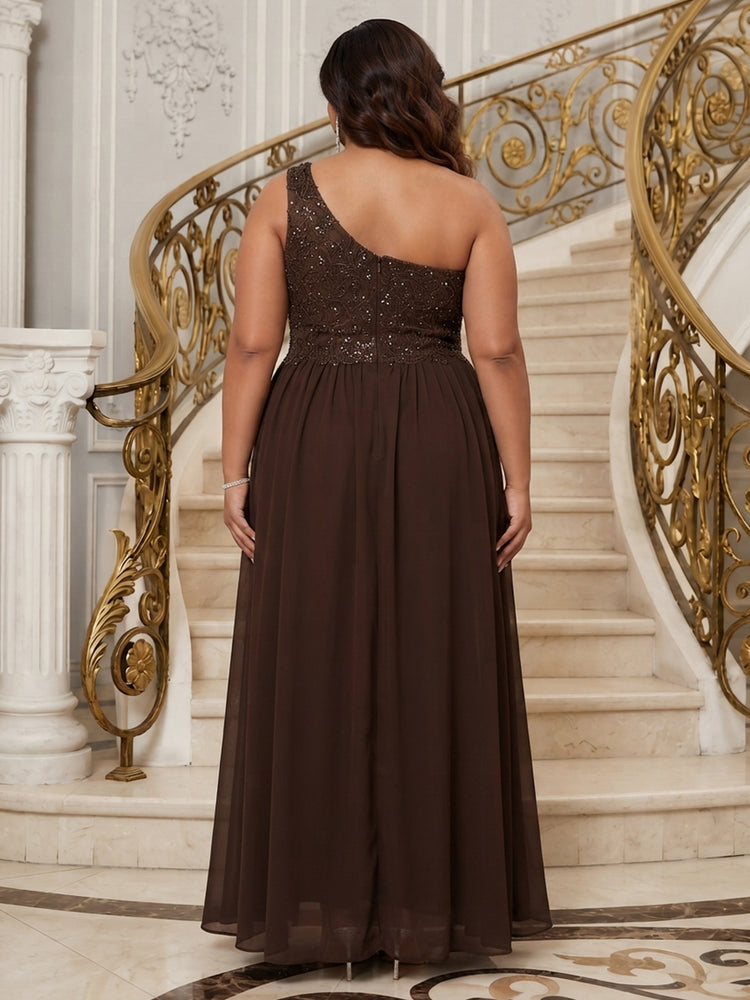 Chiffon A-Line One Shoulder Plus Size Mother of the Bride Dresses with Sequin Embroidery