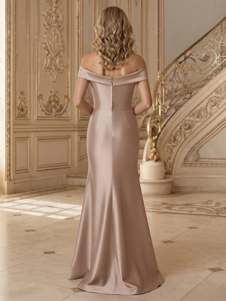 Satin Mermaid Off the Shoulder Long Mother of the Bride Dresses with 3D Flowers